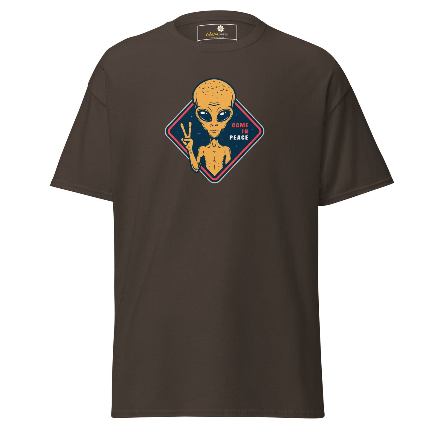 Unisex classic t-shirt - SPACE ALIENS COME IN PEACE - REGULAR - Dark Chocolate / S