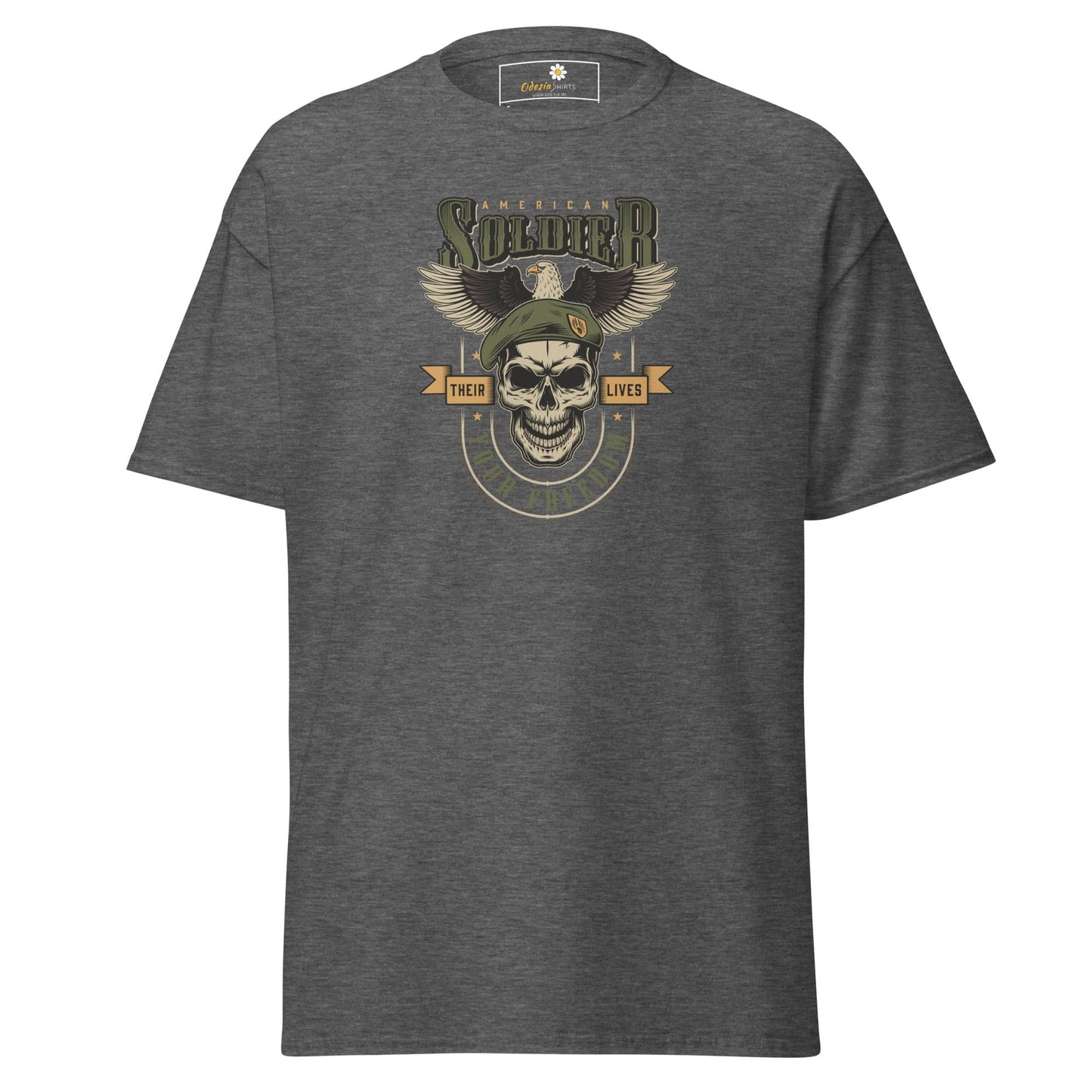 Unisex classic tee - SKULL VINTAGE AMERICAN SOLDIERS - REGULAR - Dark Heather / S