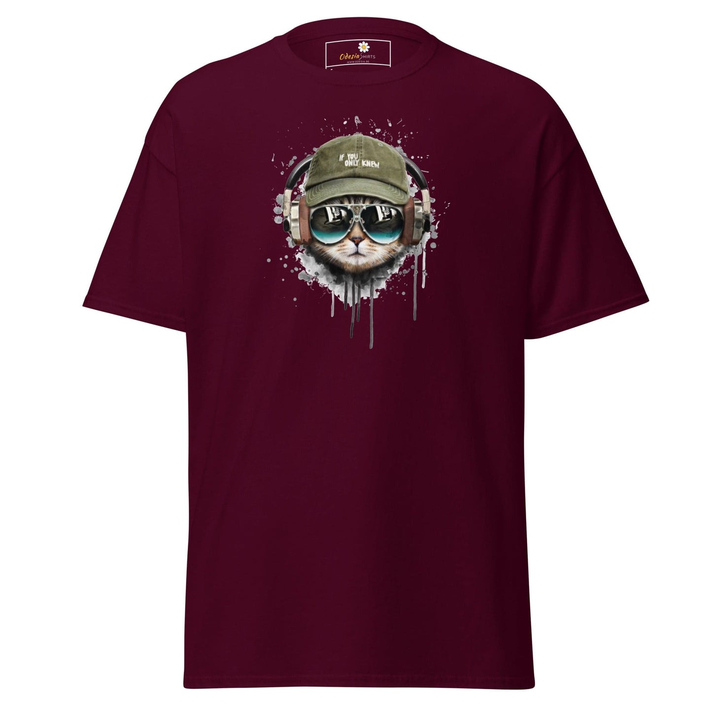 Unisex classic t-shirt - ANIMALS MUSIC CAT HAT - REGULAR - Maroon / S