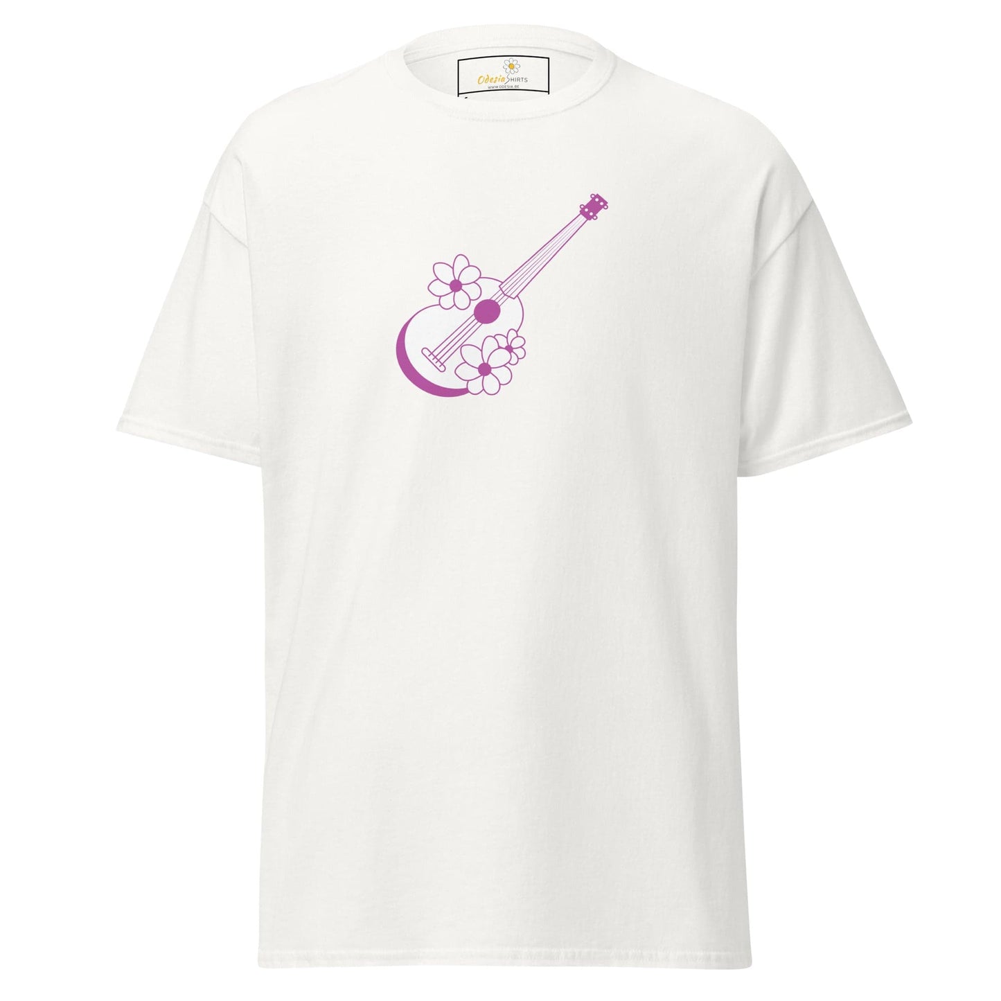 Unisex classic t-shirt - MUSIC GUITAR FLOWERS - REGULAR - White / S