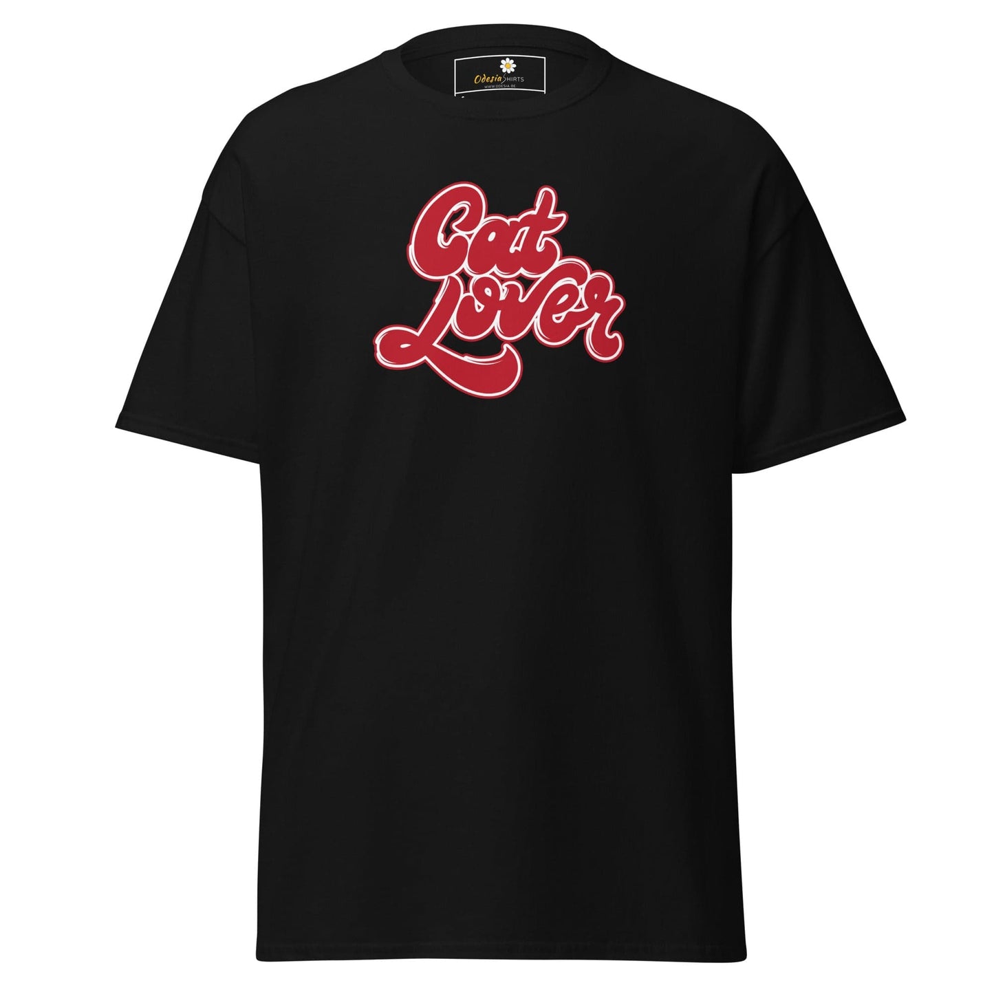 Black T-shirt with Cat Lover text, suitable for Men and Women sizes S to XL