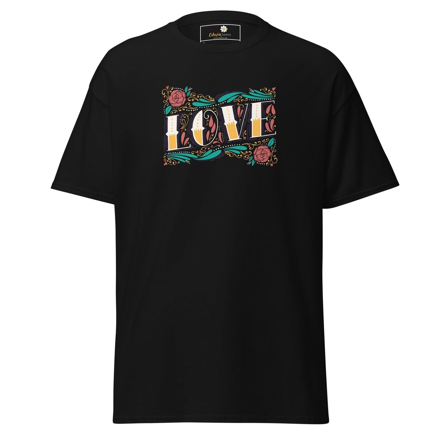 Unisex classic t-shirt - TEXT LOVE FLOWERS - REGULAR - Black / S
