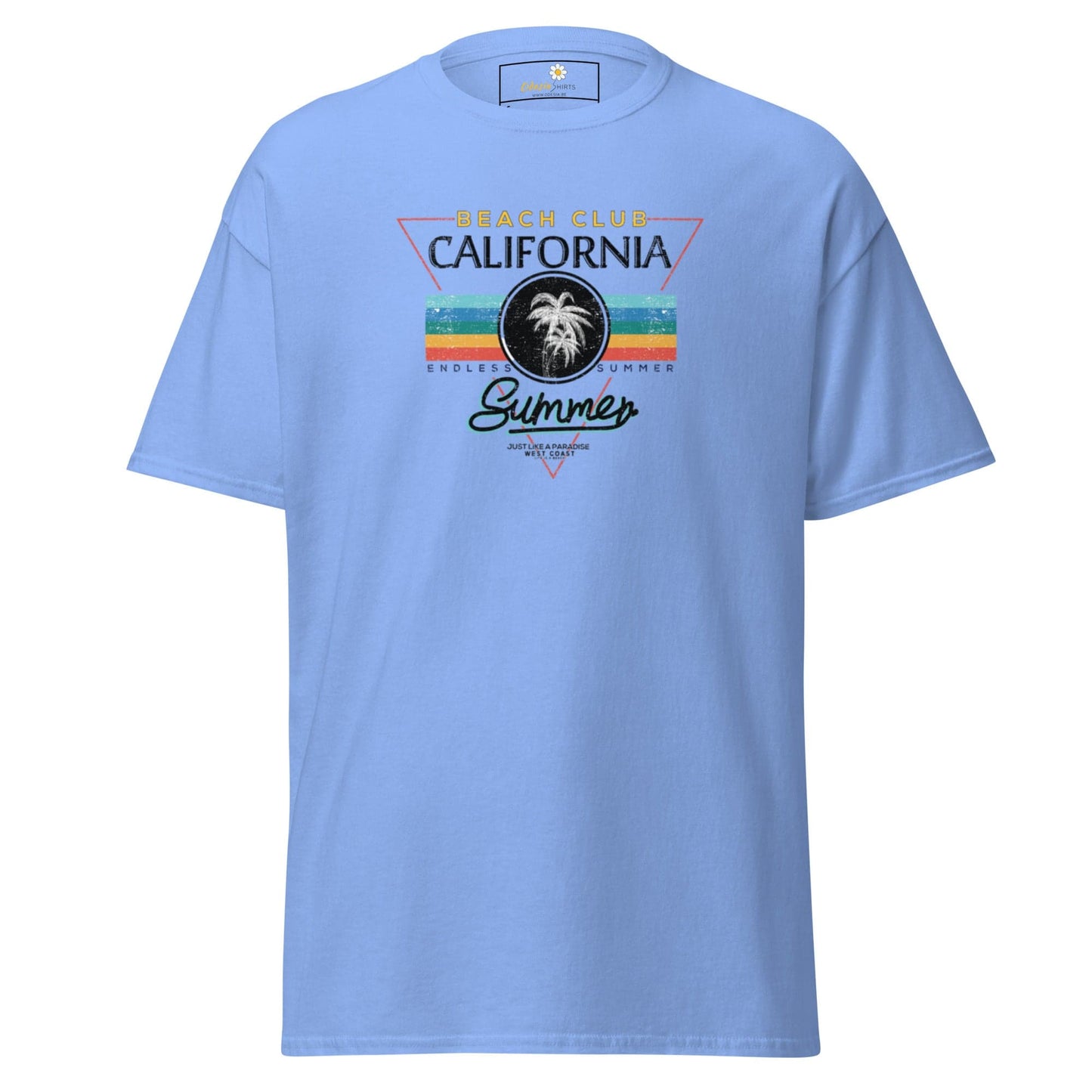 Light blue T-shirt with California Beach Club design for men and women in sizes S to XL