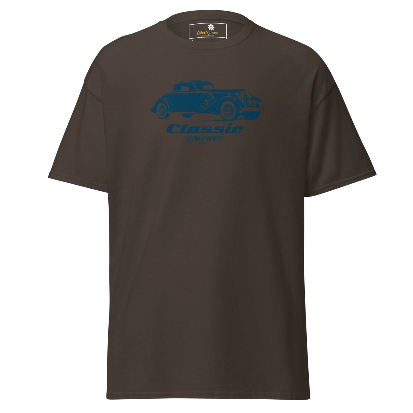 Brown T-shirt with Blue Car Graphic, Unisex Design, Available in Sizes S to XL
