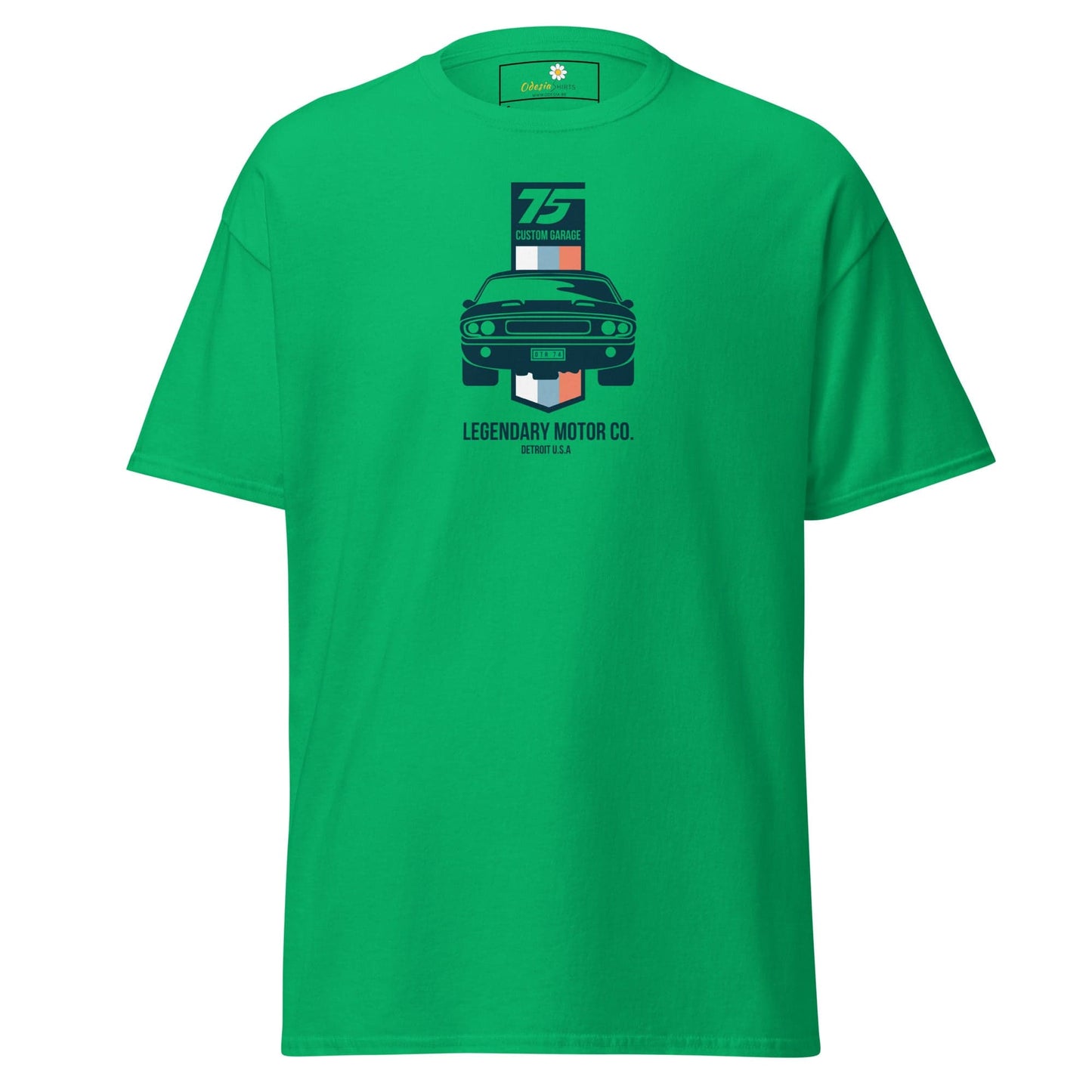 Green T-shirt with car graphic from T-SHIRT DESIGN TEE for Men and Women sizes S to XL
