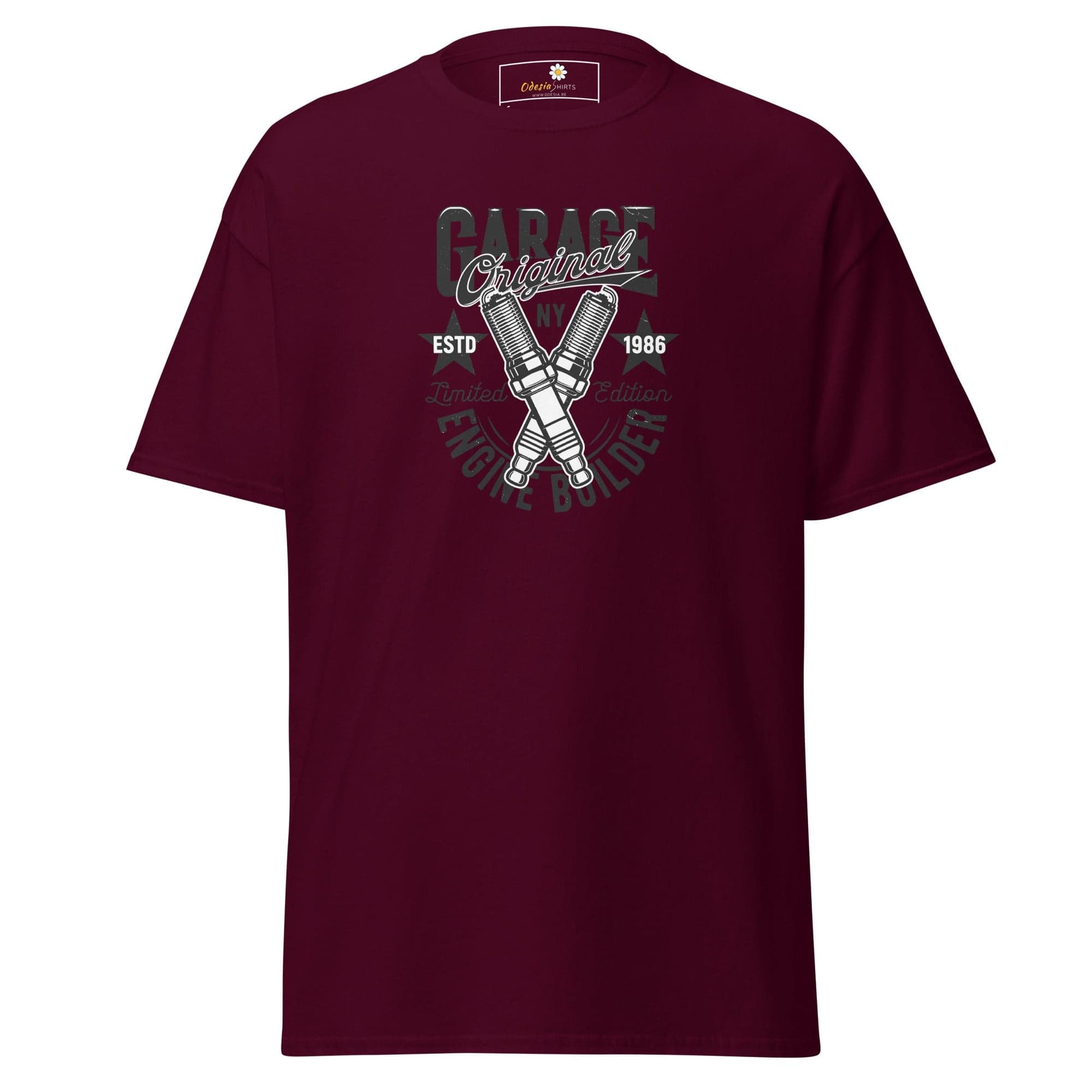 Unisex classic t-shirt - MOTOR GARAGE ENGINE BUILDER - REGULAR - Maroon / S