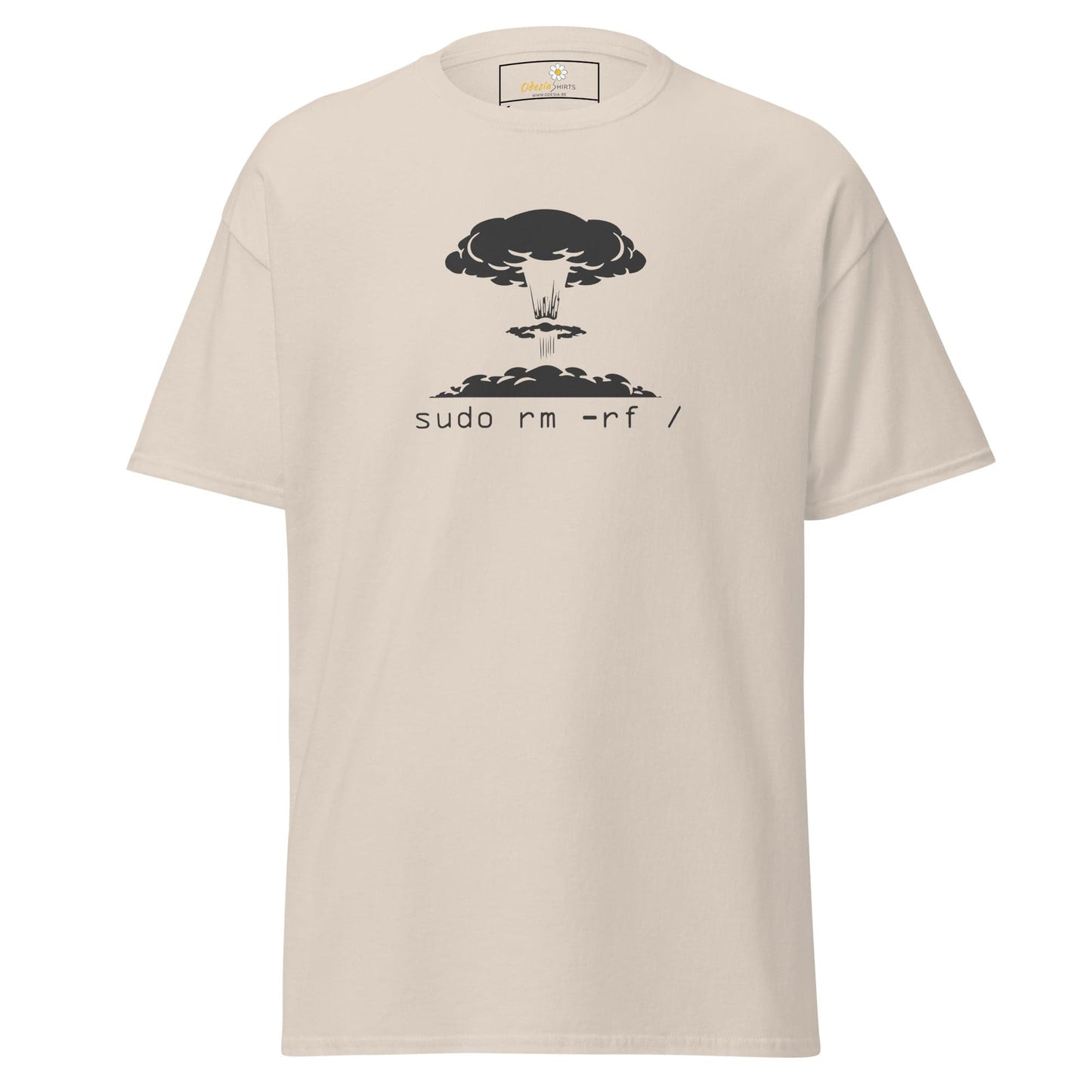 Beige T-shirt with mushroom cloud graphic for Men and Women, available in sizes S to XL
