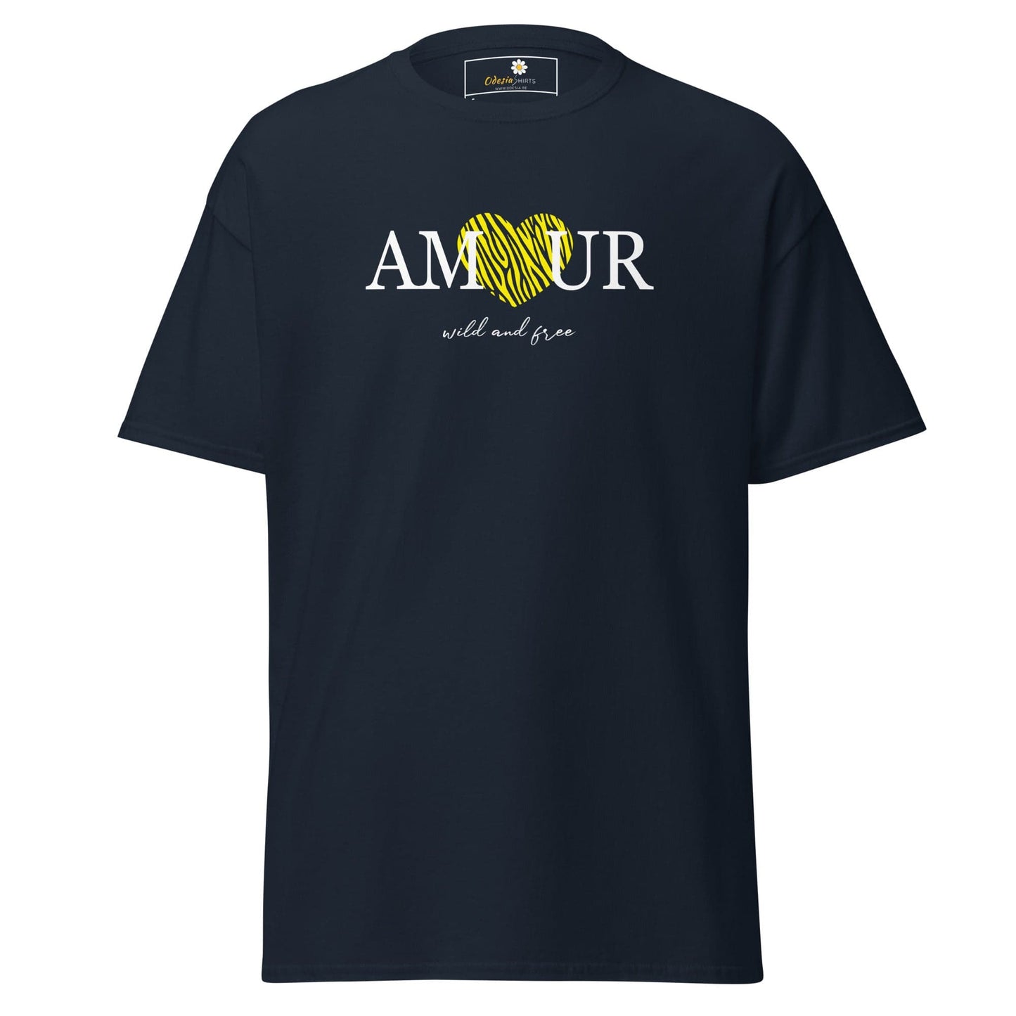 Unisex classic t-shirt TEXT AMOUR WILD N FREE - REGULAR - Navy / S