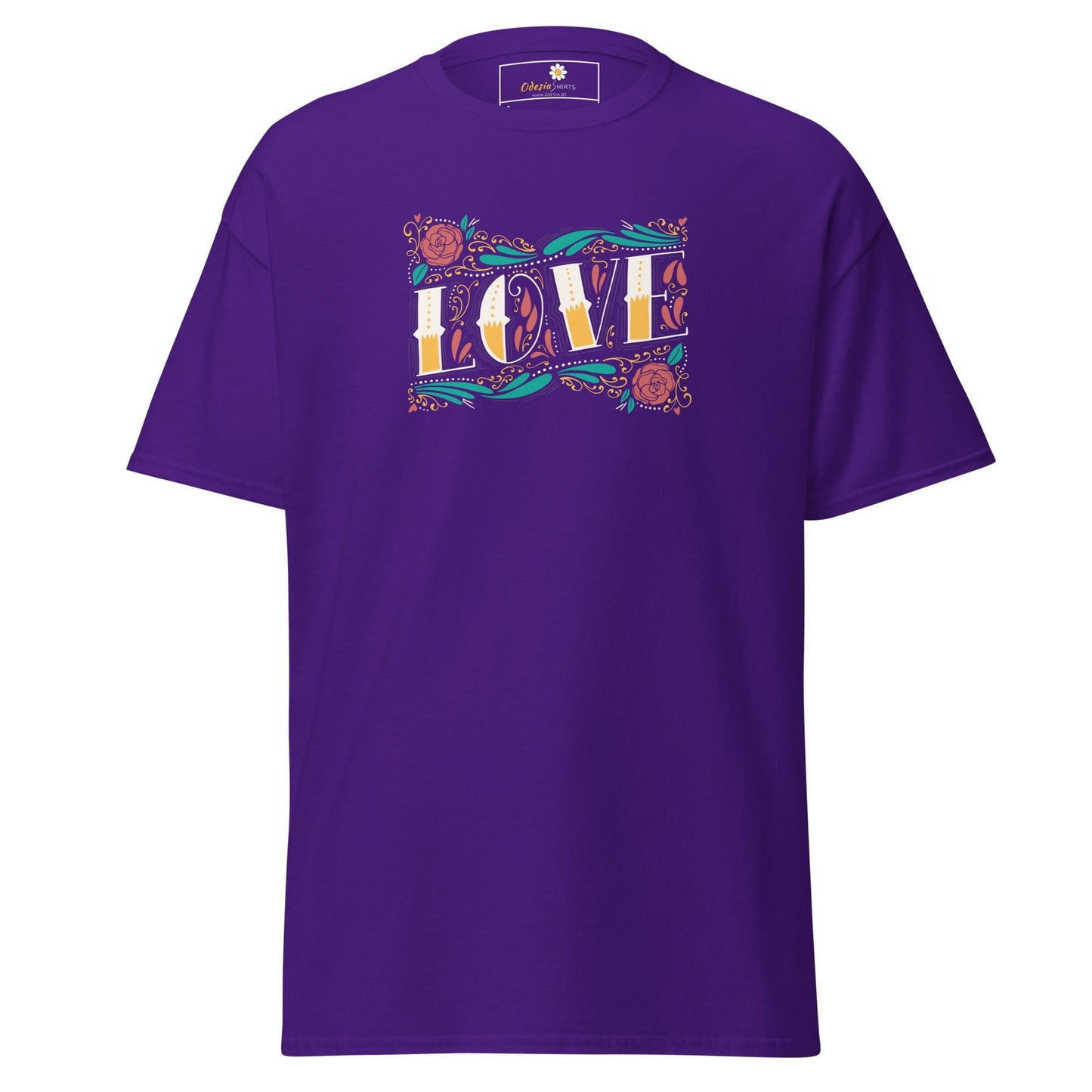 Unisex classic t-shirt - TEXT LOVE FLOWERS - REGULAR - Purple / S