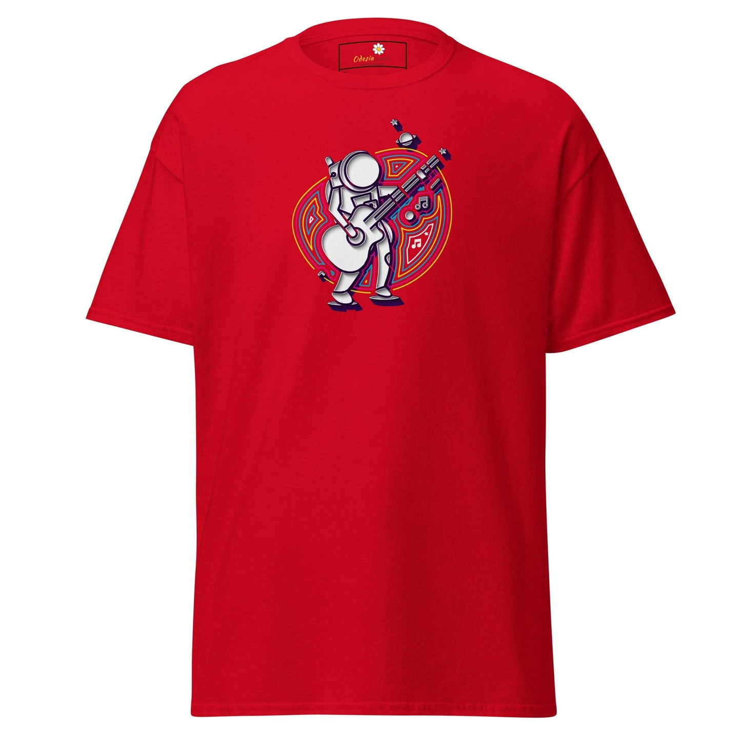 Red T-shirt with astronaut graphic for Men and Women in sizes S to XL