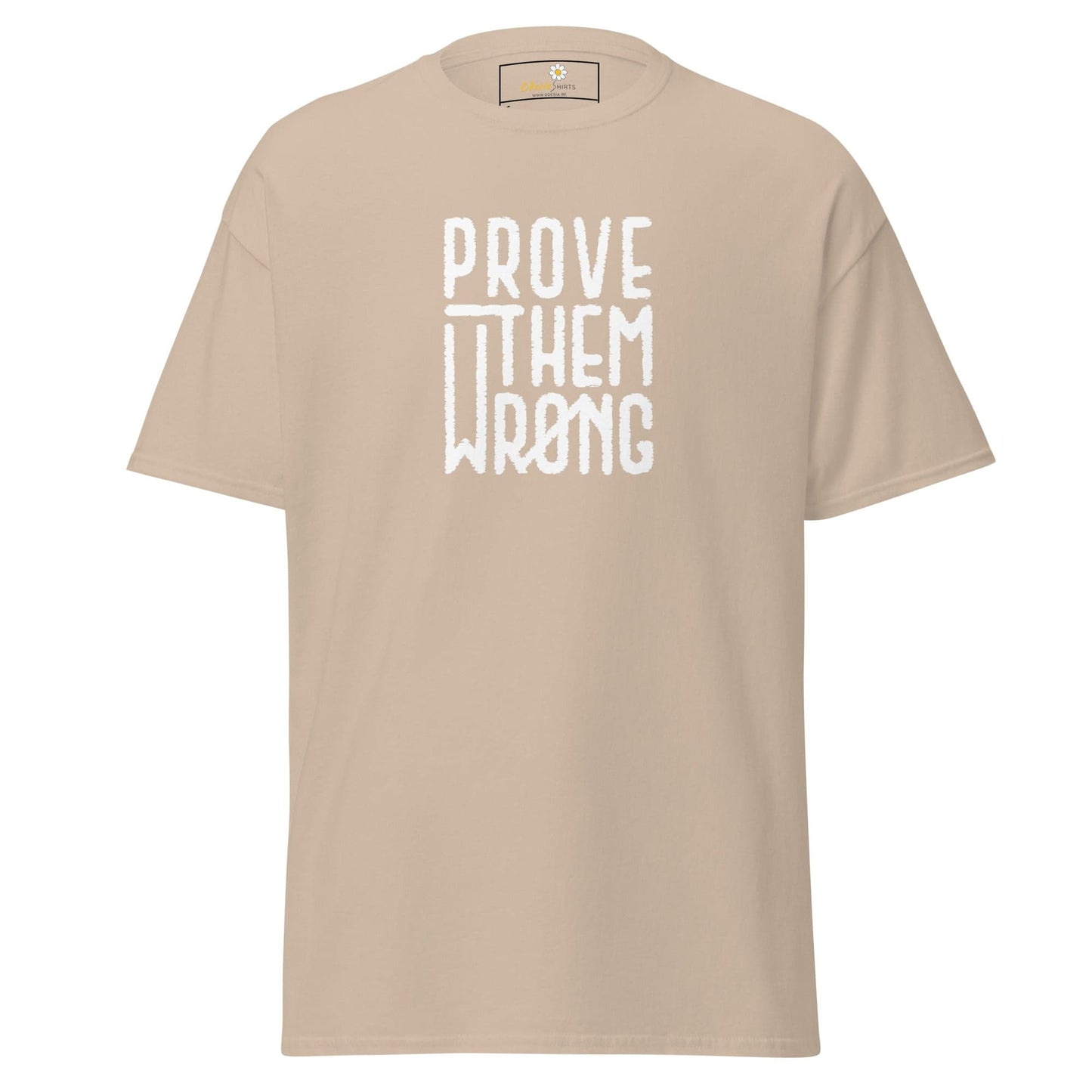 Beige T-shirt with white text from T-SHIRT DESIGN TEE for Men and Women, sizes S to XL