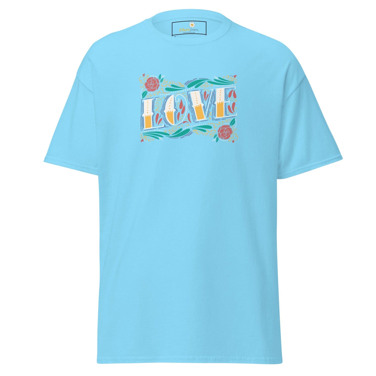 Unisex classic t-shirt - TEXT LOVE FLOWERS - REGULAR - Sky / S