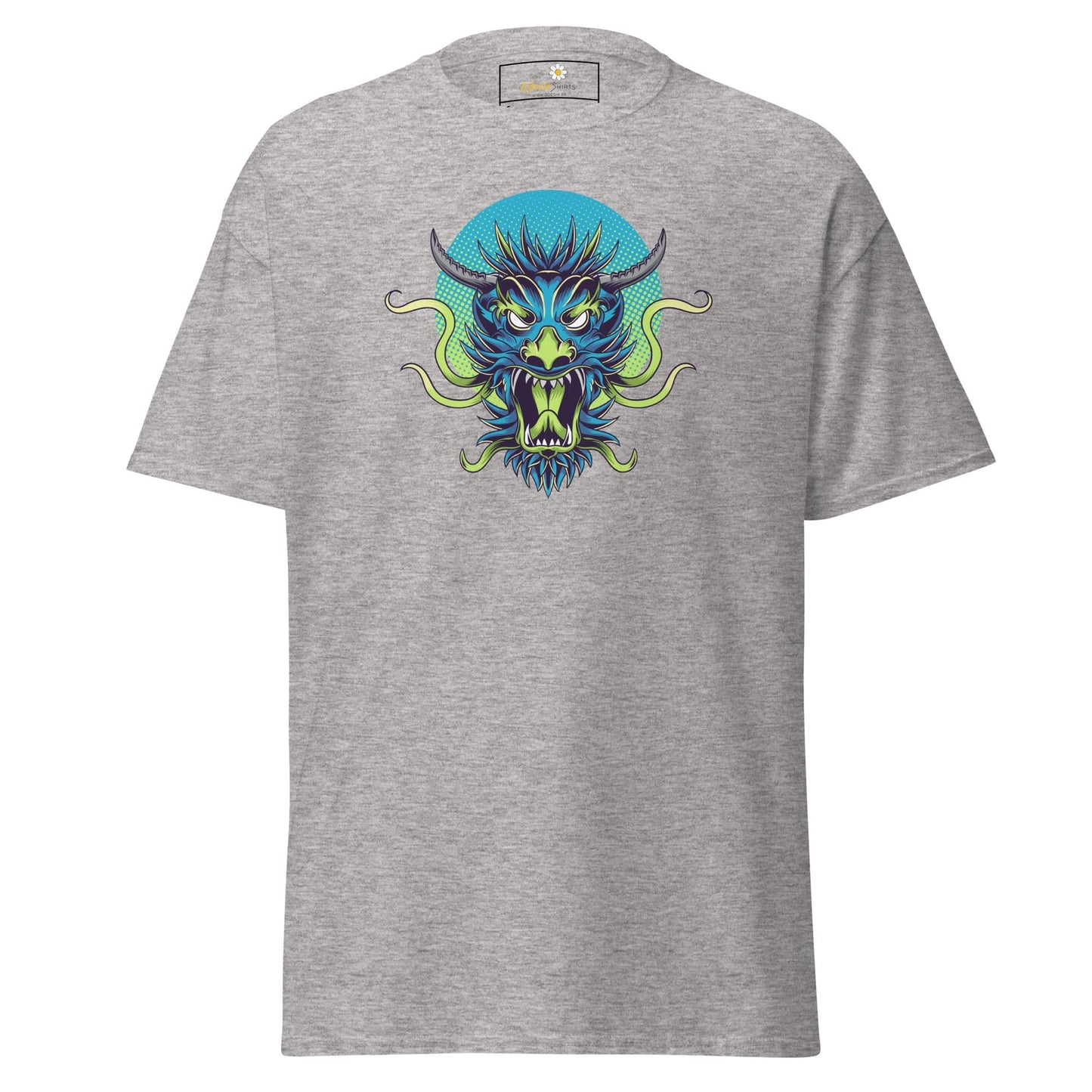 Gray T-shirt featuring a dragon graphic from T-SHIRT DESIGN TEE collection for Men and Women