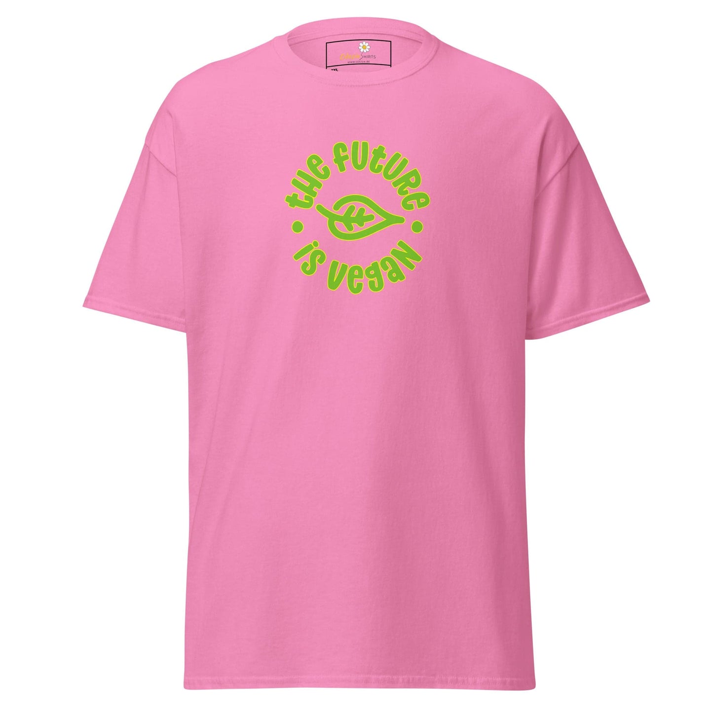 Pink t-shirt with vegan slogan.