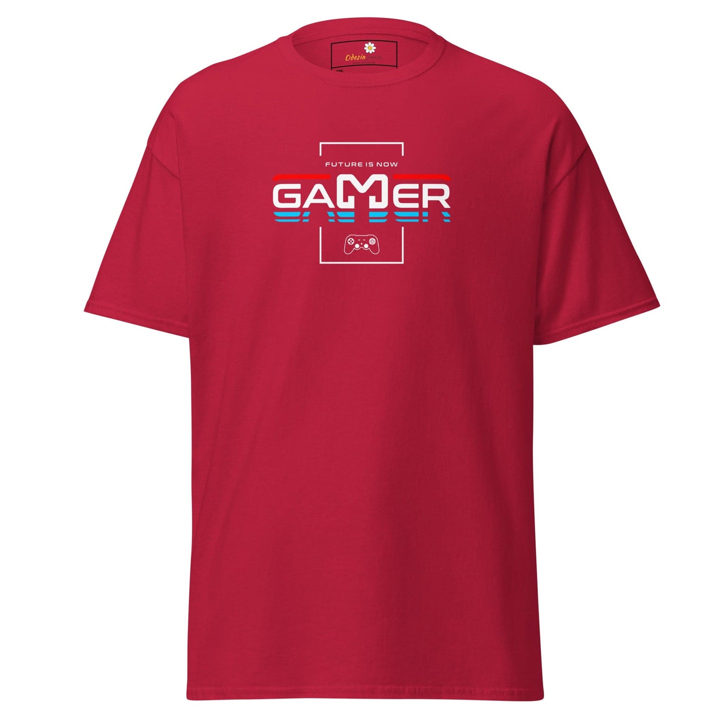 Red gamer t-shirt.