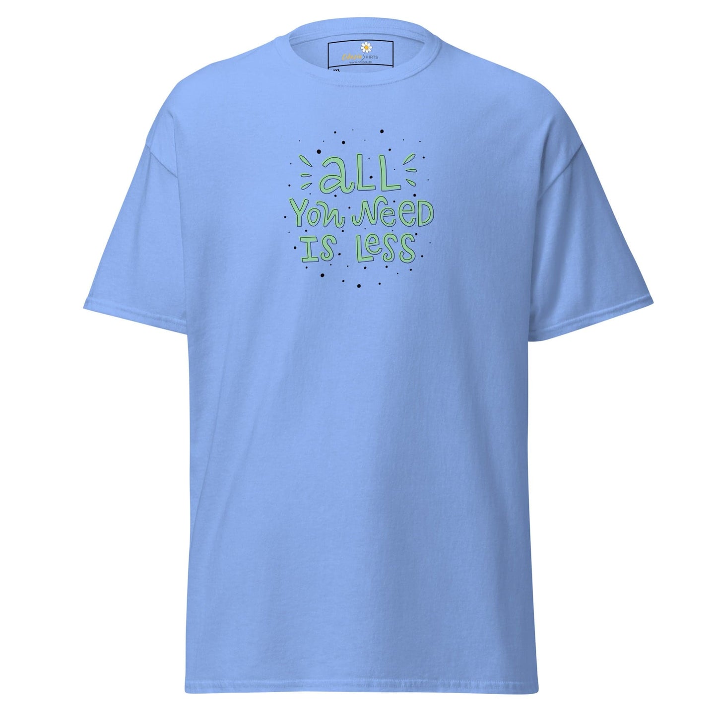 Light blue T-shirt with green text shown in T-SHIRT DESIGN TEE for Men and Women sizes 2XL to 5XL