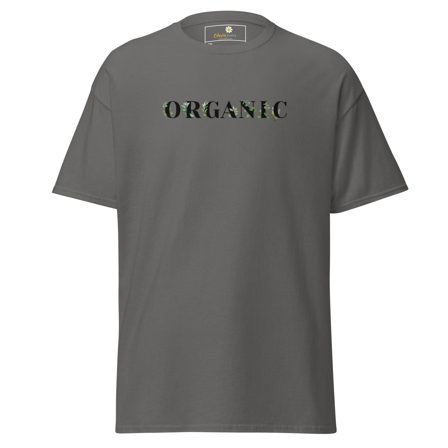 Gray T-shirt with Organic text available in Men and Women sizes from 2XL to 5XL
