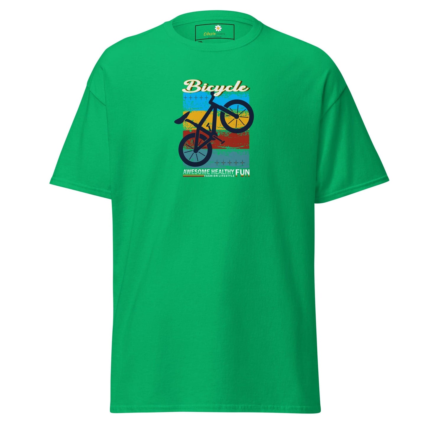 Green T-shirt with bicycle graphic for men and women in 2XL to 5XL sizes