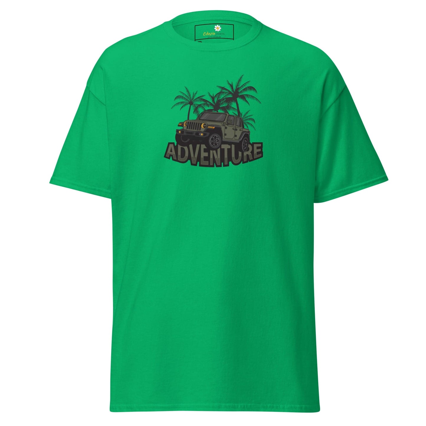 Green T-shirt with adventure graphic for men and women in 2XL to 5XL sizes