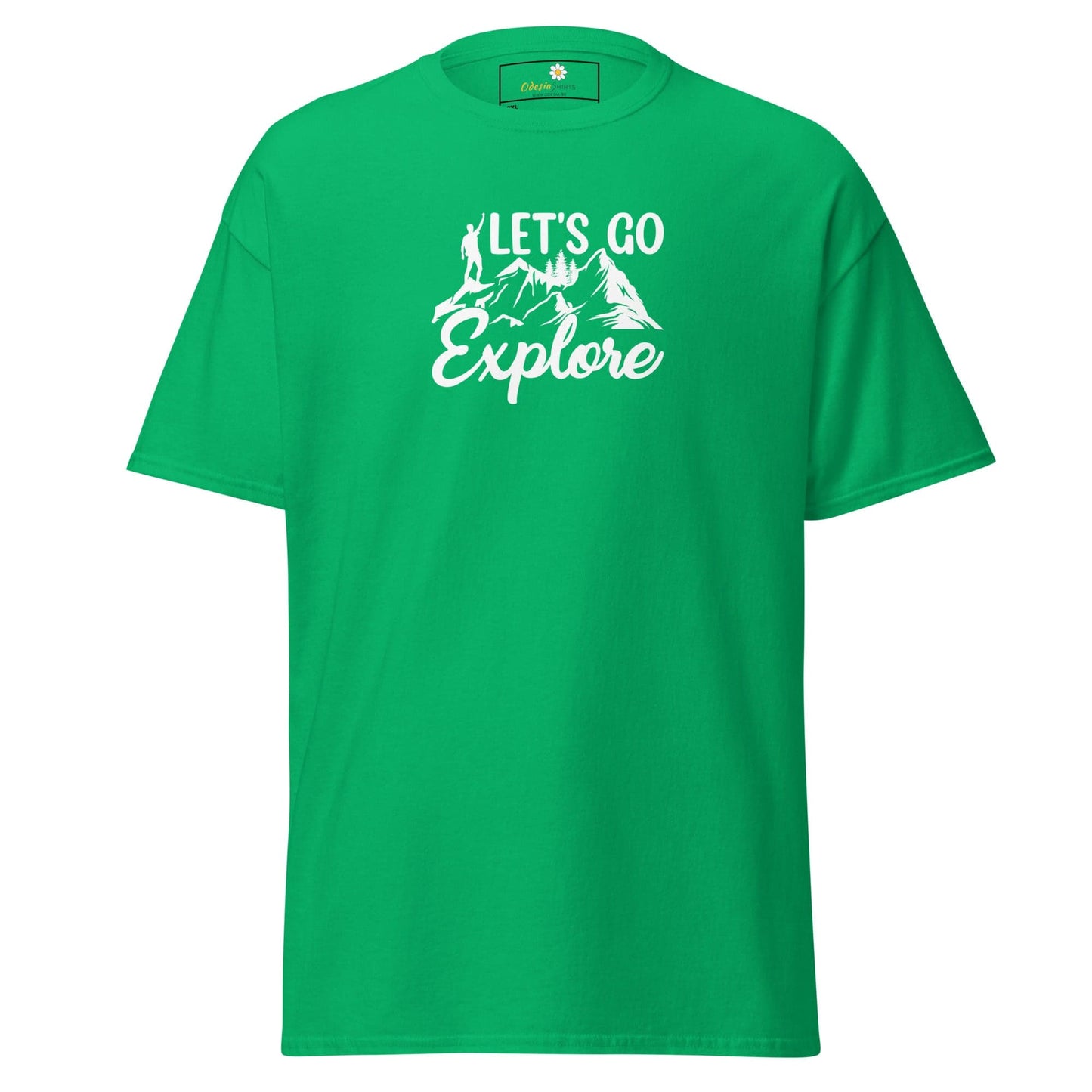 Green T-shirt with Lets Go Explore graphic for men and women in size 2XL to 5XL