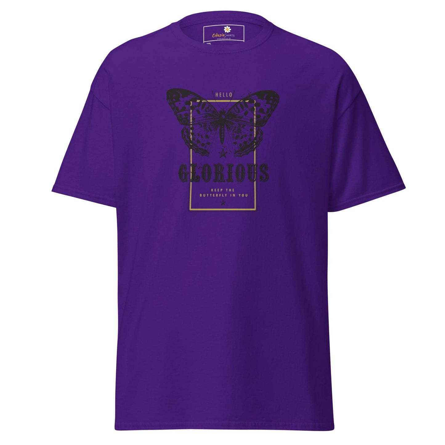 Purple T-shirt featuring a butterfly graphic, suitable for men and women in 2XL to 5XL sizes