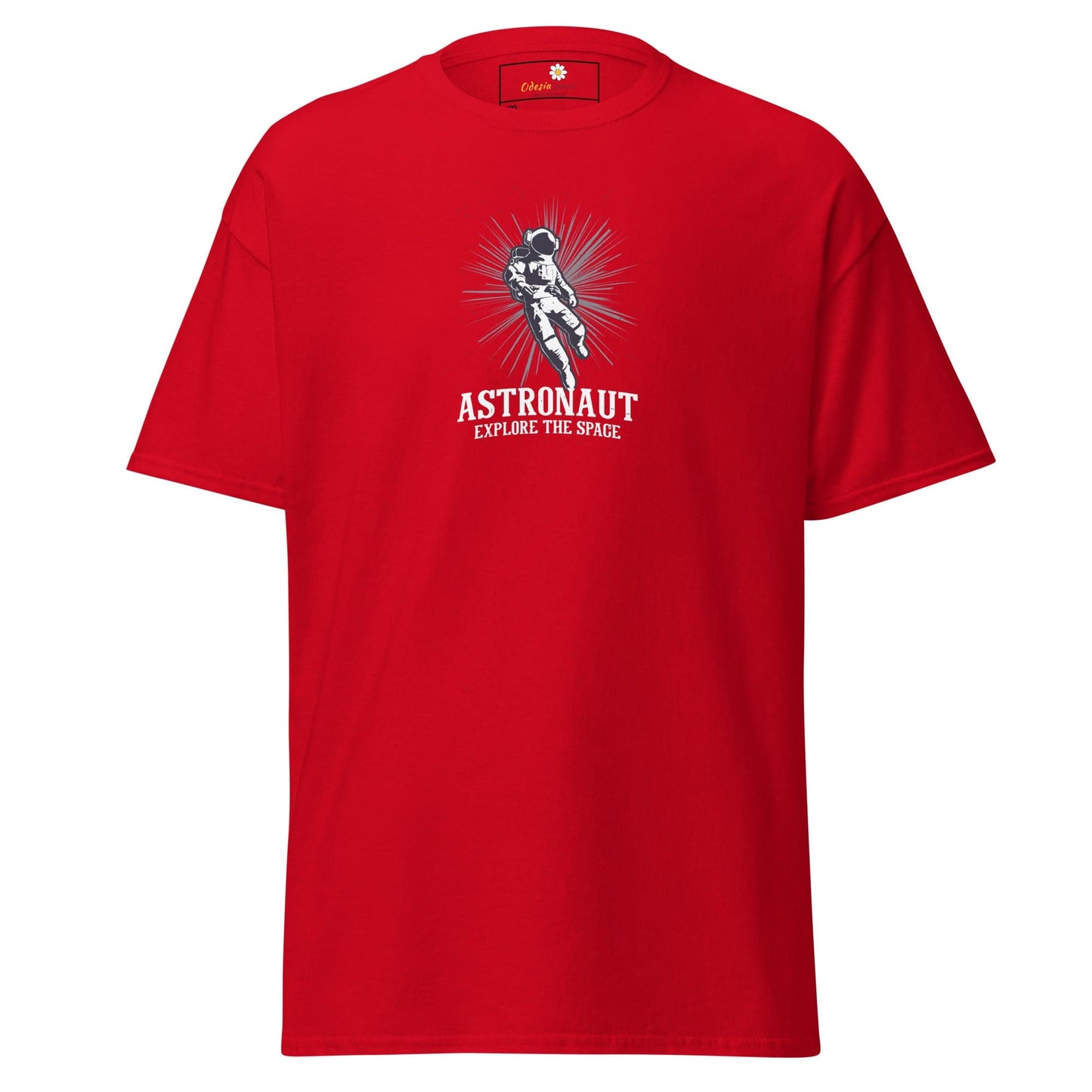 Red T-shirt with astronaut graphic from T-SHIRT DESIGN TEE for Men and Women, sizes 2XL to 5XL