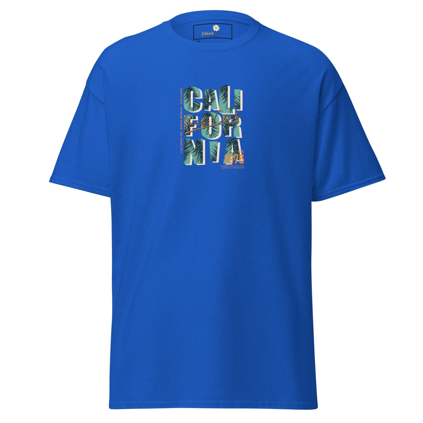 Blue t-shirt with California graphic.