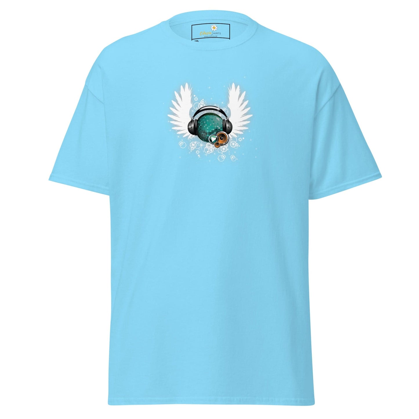 Light blue T-shirt with graphic design for Men and Women in 2XL to 5XL sizes