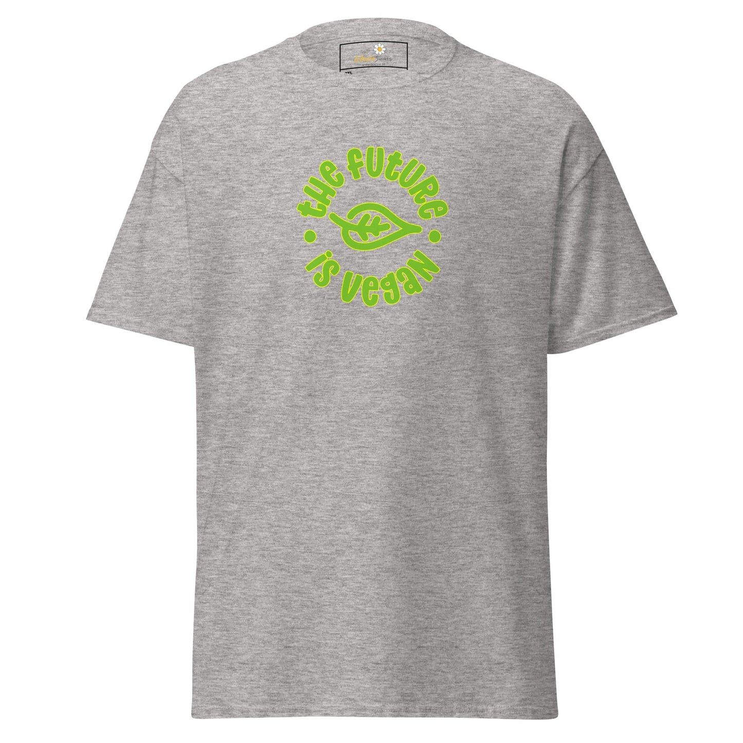 Gray t-shirt with vegan message.